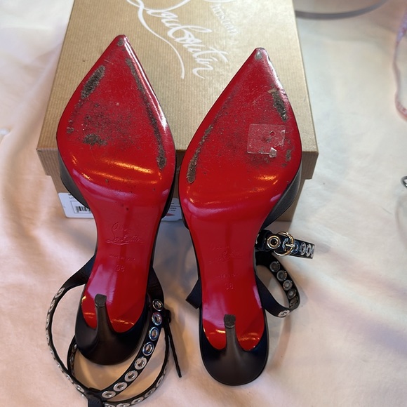 Louboutin black heels with strap and silver metal detail - Picture 4 of 8